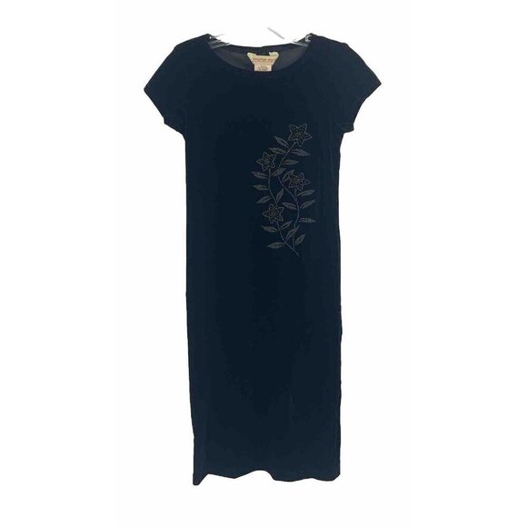 Vintage Jonathan Martin Short Sleeve Velvet Midi Dress Beaded Sz 12 USA 90s Goth - Picture 1 of 4